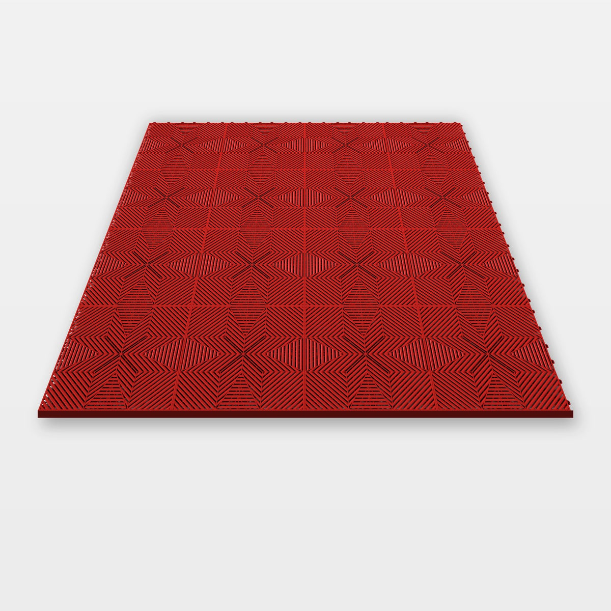 Sixteen ULTRAFLUX tiles in Rosso Red clicked together, 1.6 m wide