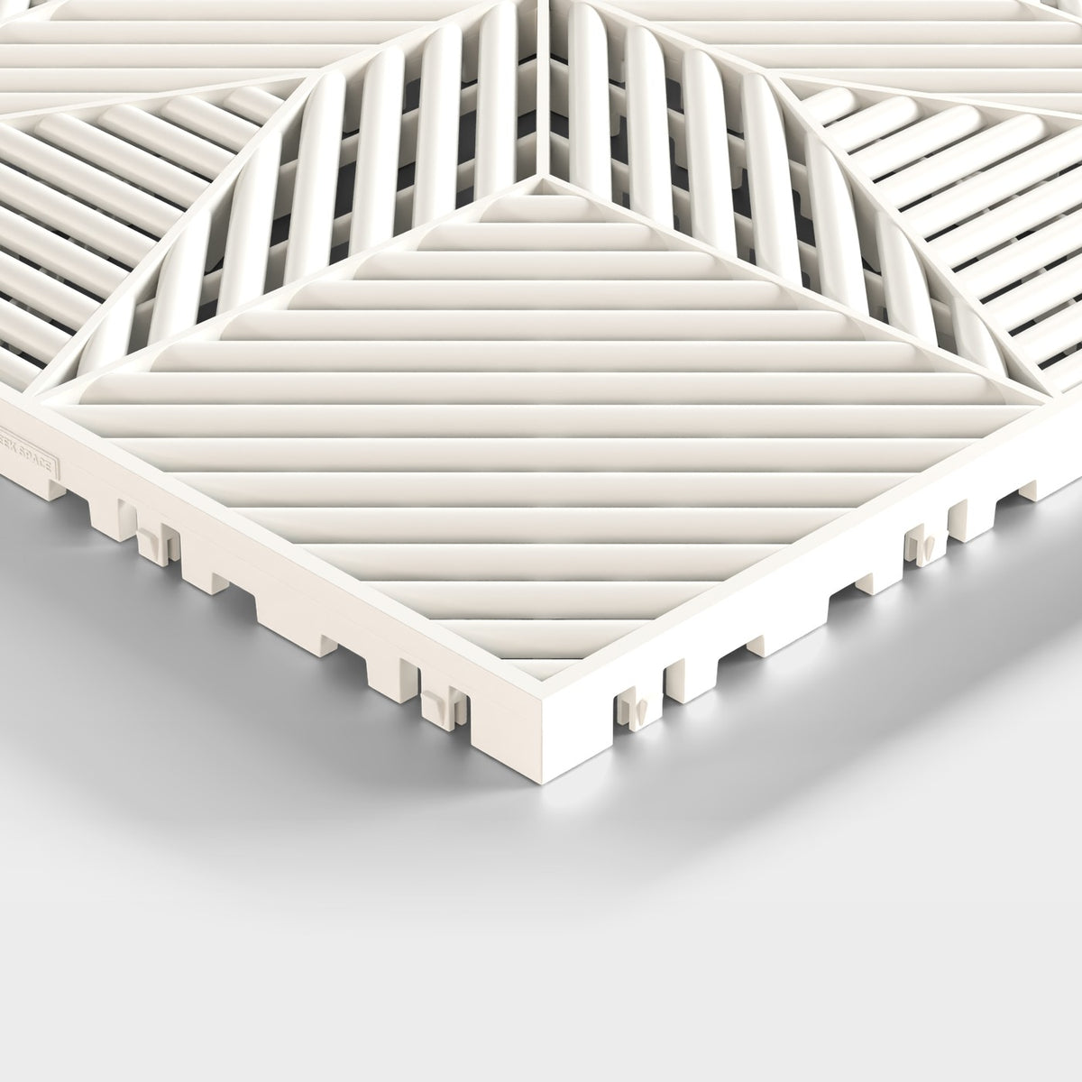 ULTRAFLUX tile in Alpine White: one corner seen low and close