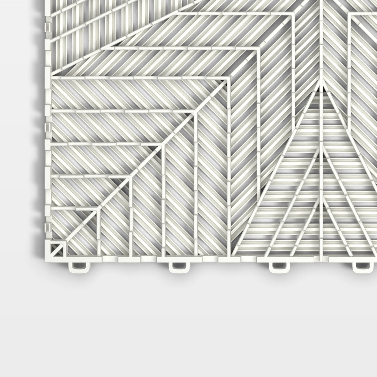 ULTRAFLUX tile in Alpine White: one corner of the underside