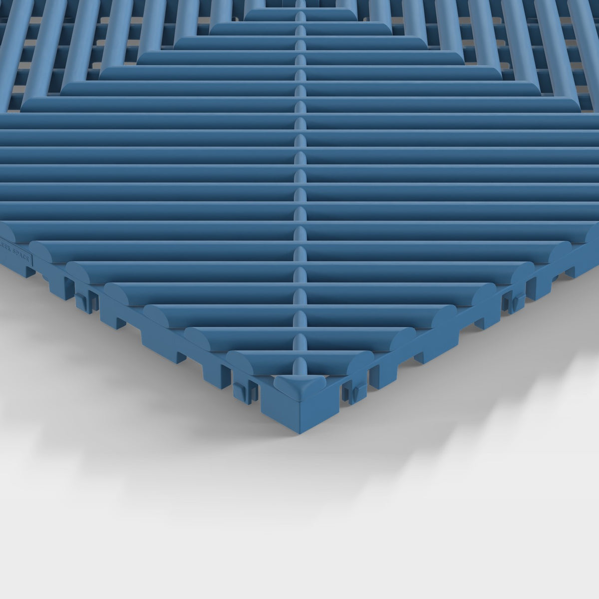 ULTRAGRID tile in Aero Blue: one corner seen low, the open ribs and the legs under them