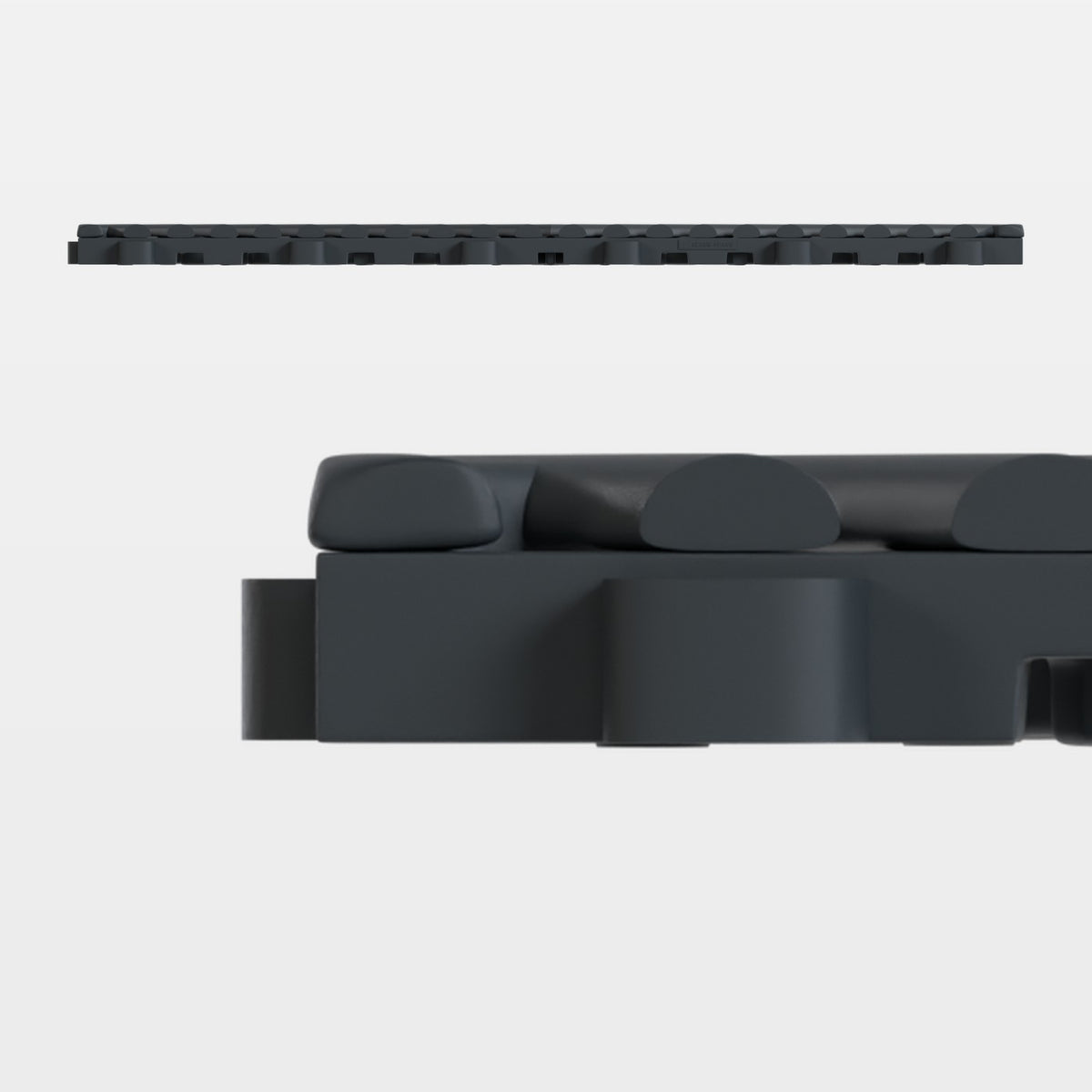 ULTRAGRID tile in Stealth Grey, side on: 400 mm long and 18 mm tall