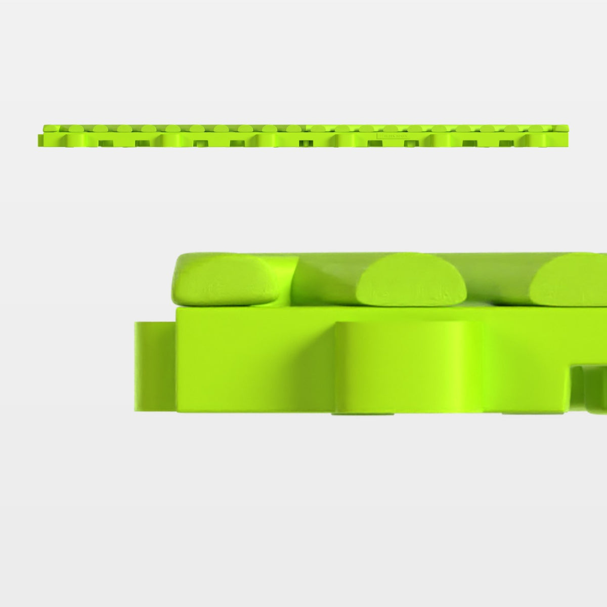 ULTRAGRID tile in Electric Green, side on: 400 mm long and 18 mm tall