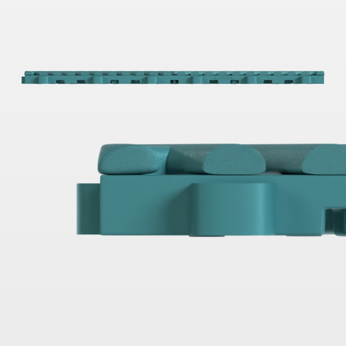 ULTRAGRID tile in Turbo Teal, side on: 400 mm long and 18 mm tall