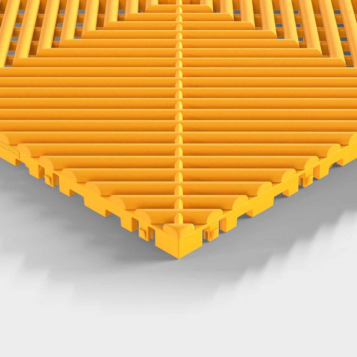 ULTRAGRID tile in Speed Yellow: one corner seen low, the open ribs and the legs under them