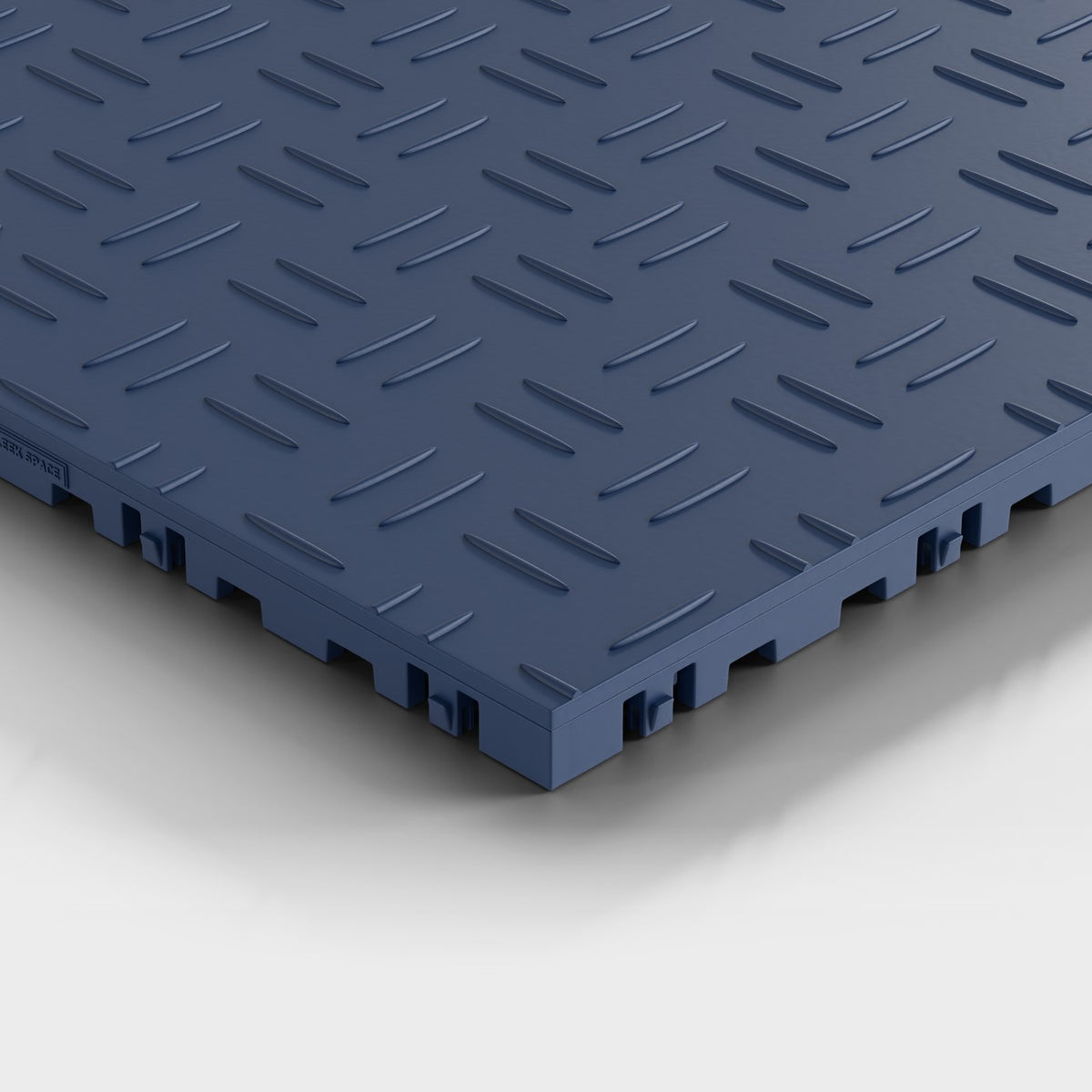 ULTRATUFF tile in Night Blue: one corner seen low and close