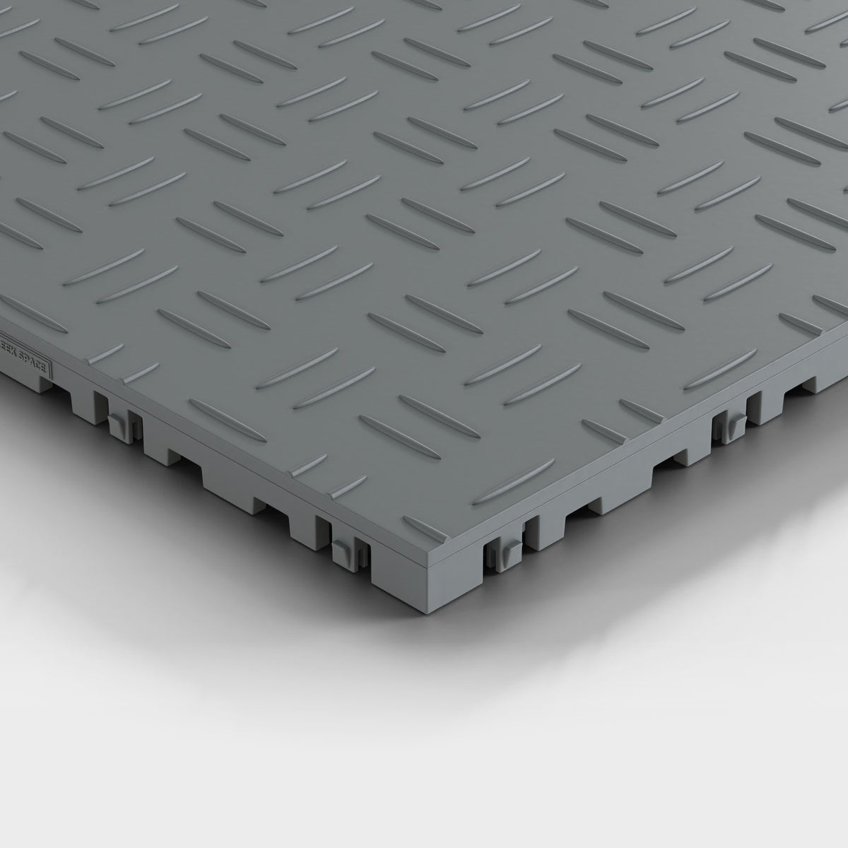 ULTRATUFF tile in Space Grey: one corner seen low and close