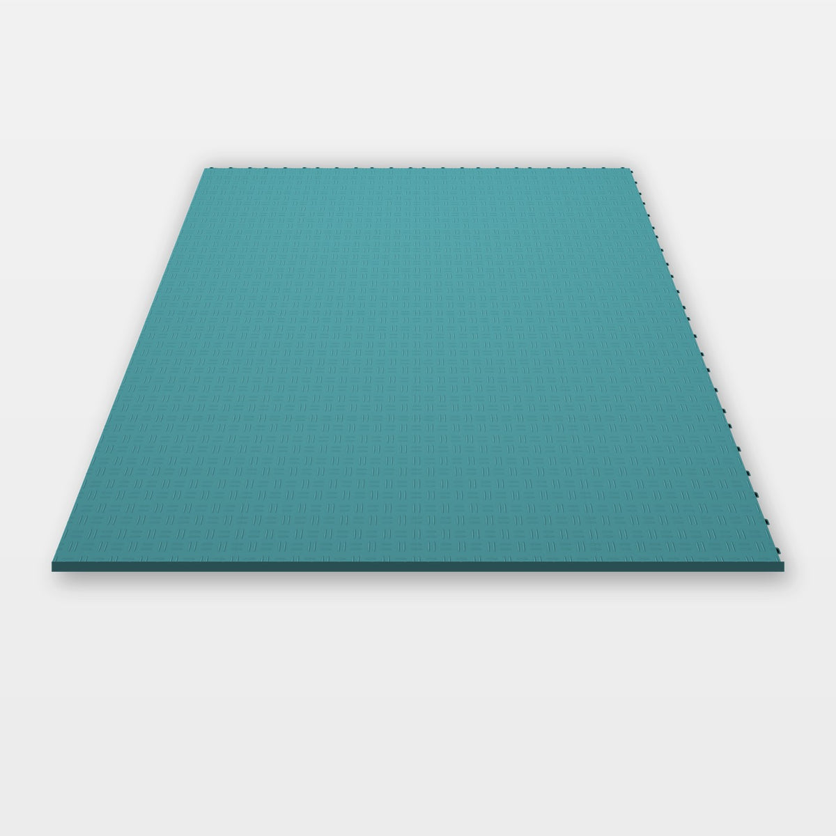 Sixteen ULTRATUFF tiles in Turbo Teal clicked together, 1.6 m wide