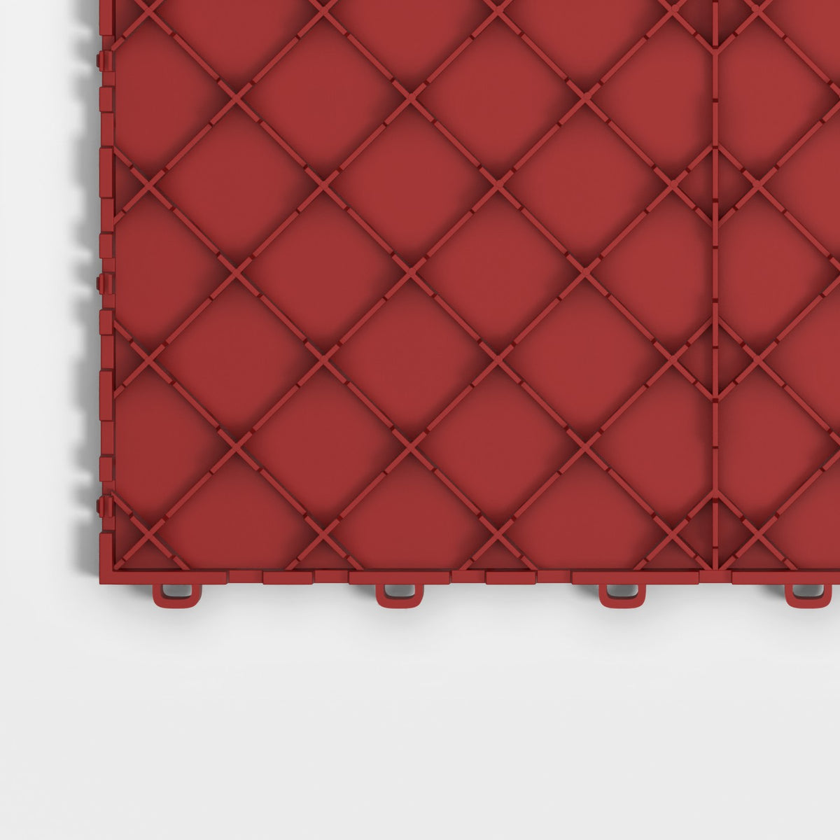 ULTRATUFF tile in Crimson Red: one corner of the underside