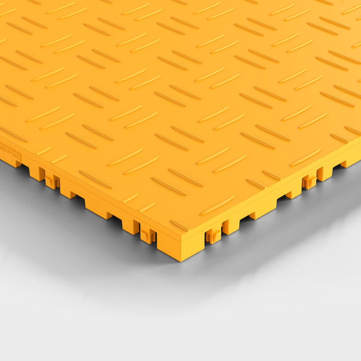 ULTRATUFF tile in Speed Yellow: one corner seen low and close