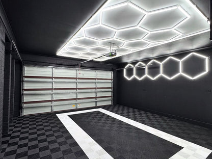 A customer's garage floor in ULTRAGRID Jet Black and Alpine White