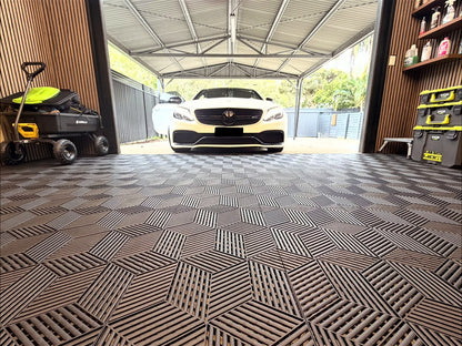 A customer's garage floor in ULTRACUBE Jet Black