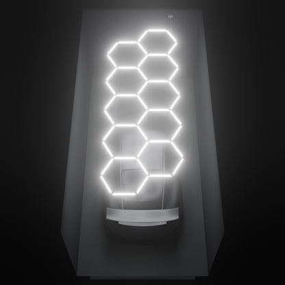 ULTRABEAM Hex Classic 10-Grid A, 4.5 x 1.7 m, lit on the ceiling of a 3 x 6 m single garage