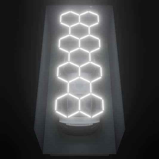 ULTRABEAM Hex Classic 11-Grid A, 5.2 x 1.7 m, lit on the ceiling of a 3 x 6 m single garage