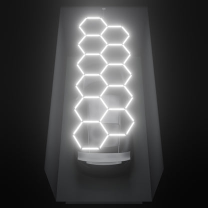 ULTRABEAM Hex Classic 11-Grid B, 4.9 x 1.7 m, lit on the ceiling of a 3 x 6 m single garage