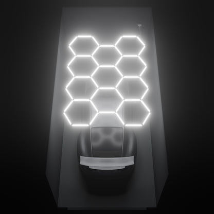 ULTRABEAM Hex Classic 11-Grid C, 3.3 x 2.4 m, lit on the ceiling of a 3 x 6 m single garage
