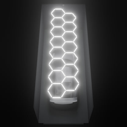 ULTRABEAM Hex Classic 15-Grid B, 6.5 x 1.7 m, lit on the ceiling of a 3 x 7.5 m single garage