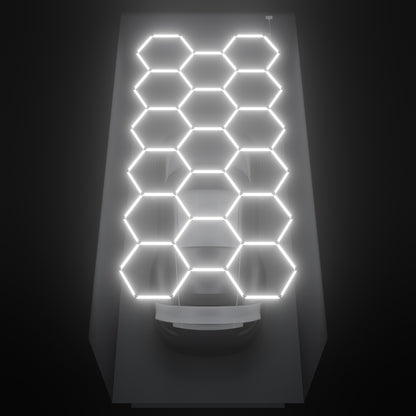 ULTRABEAM Hex Classic 17-Grid C, 4.9 x 2.4 m, lit on the ceiling of a 3 x 6 m single garage