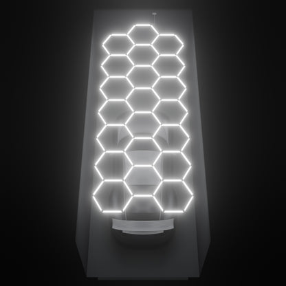 ULTRABEAM Hex Classic 21-Grid B, 6.1 x 2.4 m, lit on the ceiling of a 3 x 7.5 m single garage