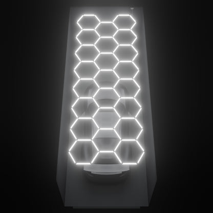 ULTRABEAM Hex Classic 23-Grid C, 6.5 x 2.4 m, lit on the ceiling of a 3 x 7.5 m single garage