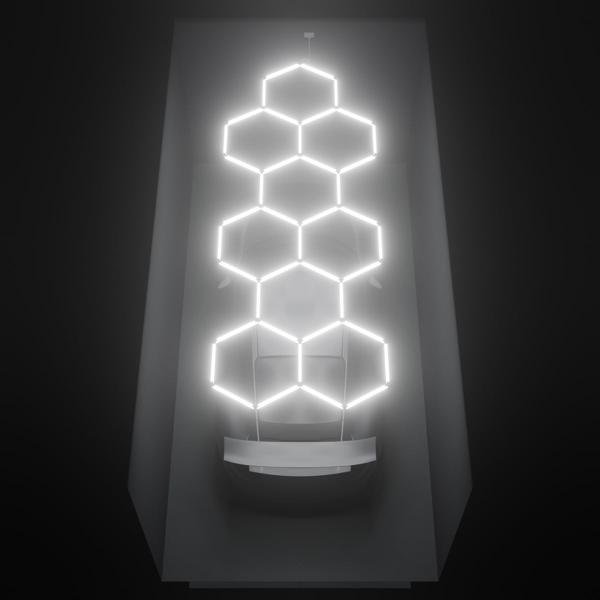 ULTRABEAM Hex Classic 9-Grid A, 4.5 x 1.7 m, lit on the ceiling of a 3 x 6 m single garage
