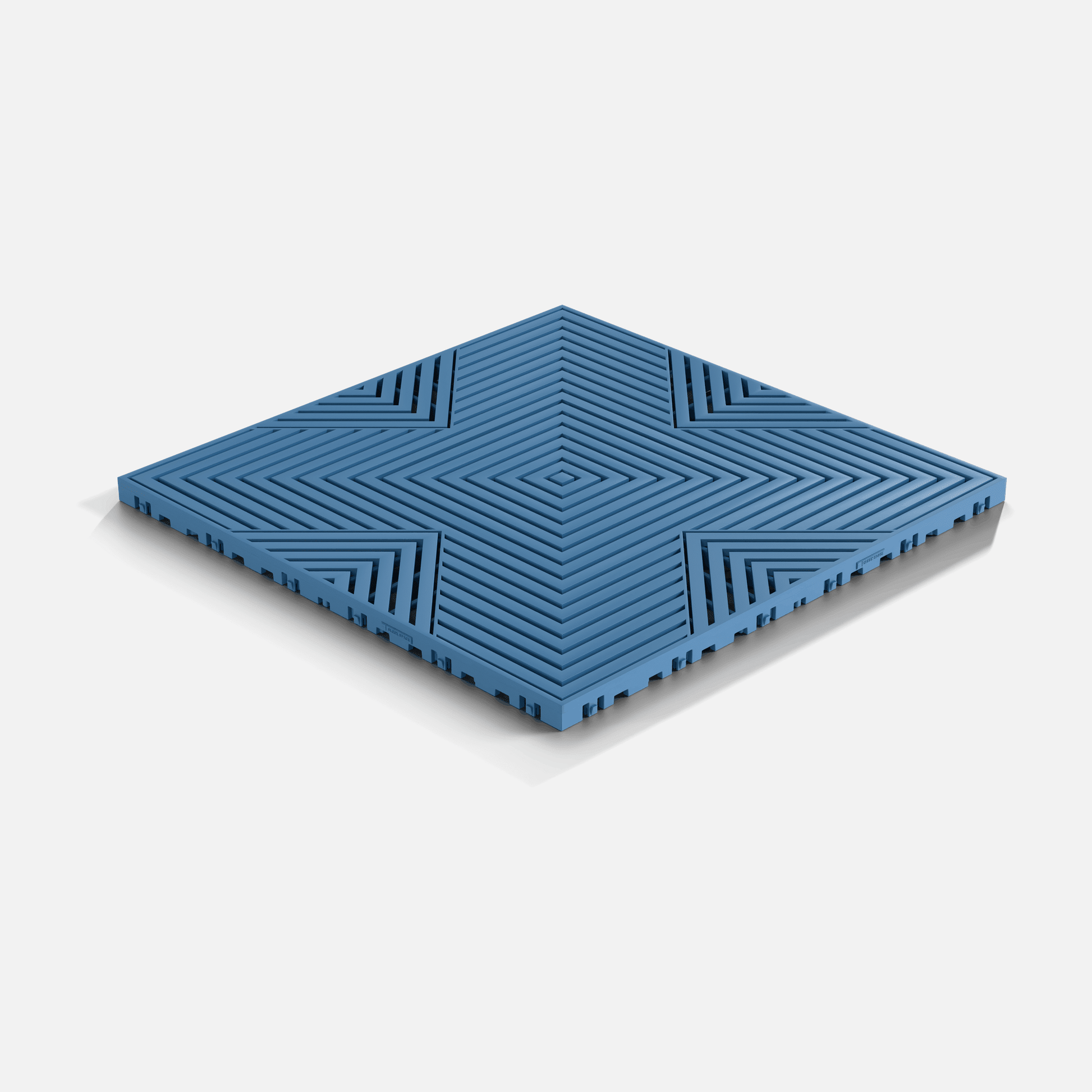 ULTRACORE garage floor tile in Aero Blue, laid floor seen from above at an angle