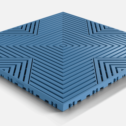 ULTRACORE garage floor tile in Aero Blue, single tile seen from a low angle