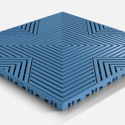 ULTRACORE garage floor tile in Aero Blue, single tile seen from a low angle