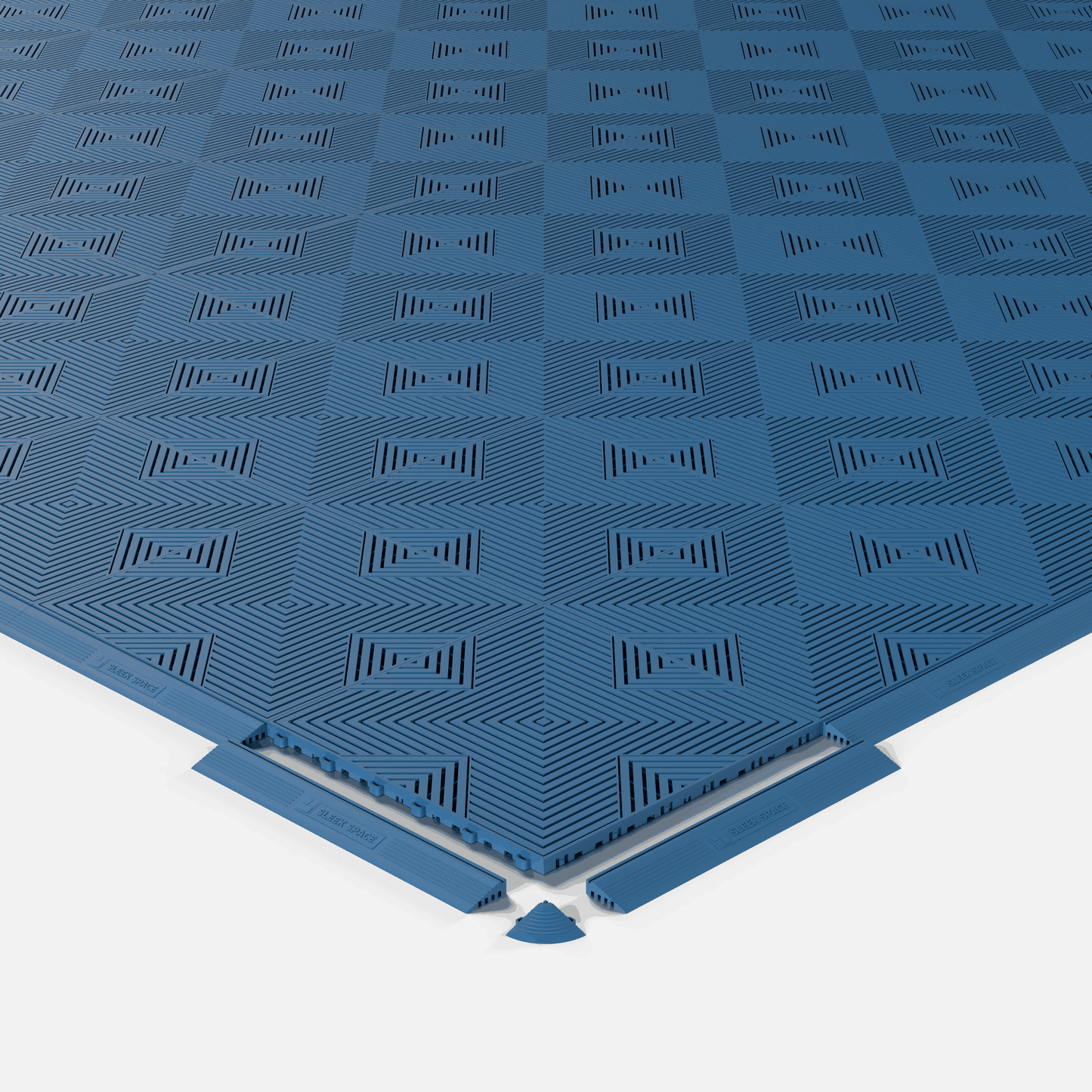 ULTRACORE garage floor tile in Aero Blue, shown with an edge ramp