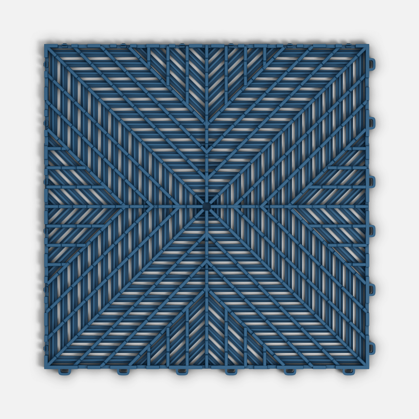 ULTRACORE garage floor tile in Aero Blue, underside showing the ventilation channels