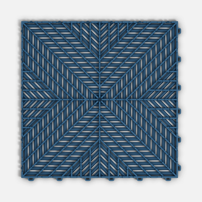 ULTRACORE garage floor tile in Aero Blue, underside showing the ventilation channels