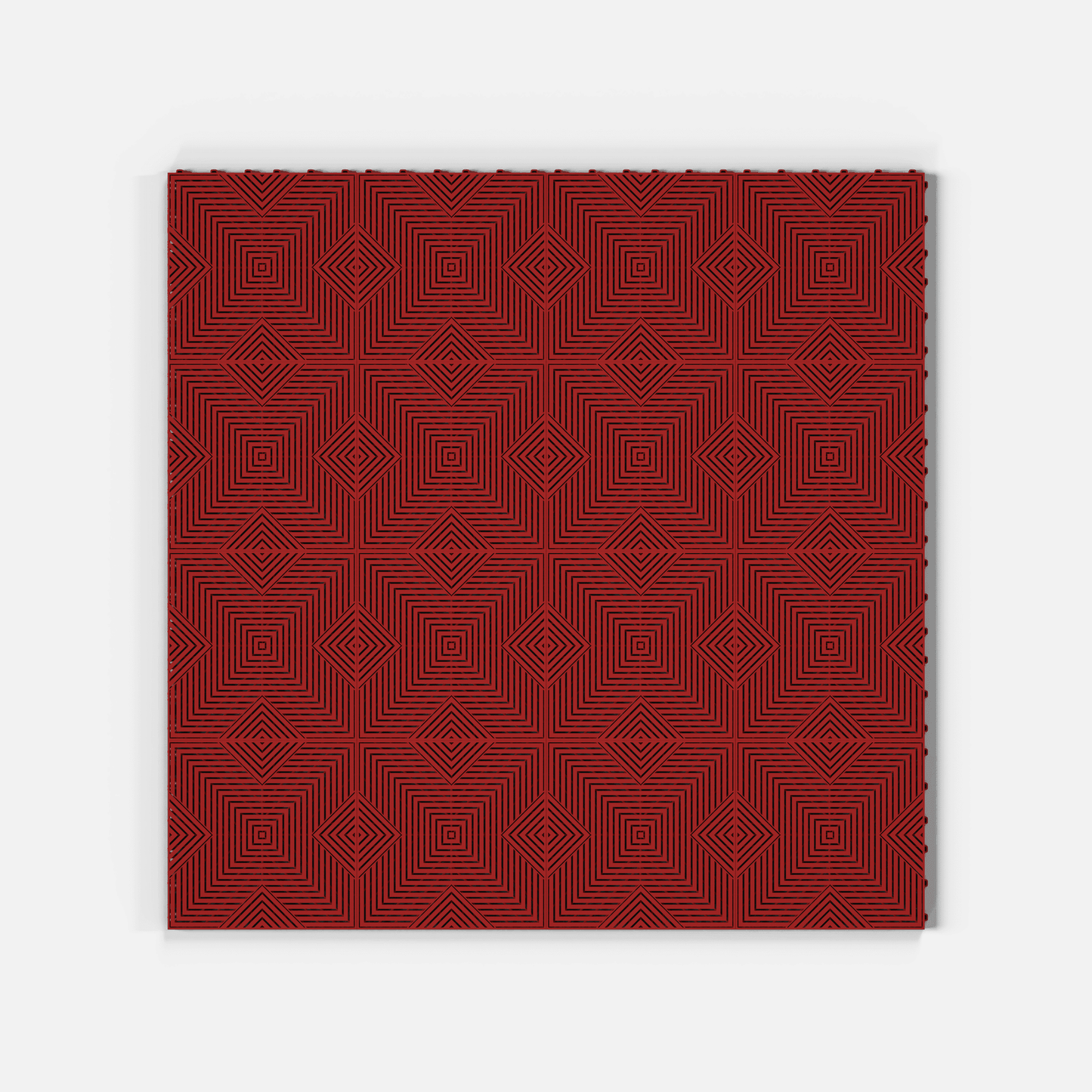 ULTRACORE garage floor tile in Crimson Red, sixteen tiles laid in a four by four grid