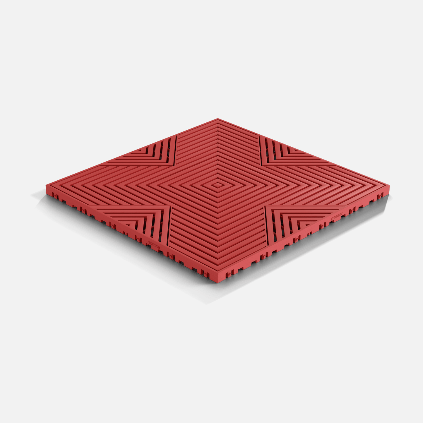ULTRACORE garage floor tile in Crimson Red, laid floor seen from above at an angle