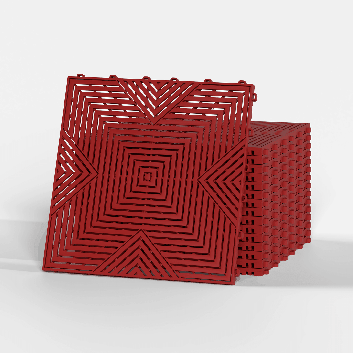 ULTRACORE garage floor tile in Crimson Red, a stack of tiles