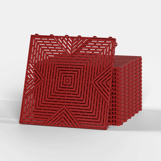 ULTRACORE garage floor tile in Crimson Red, a stack of tiles