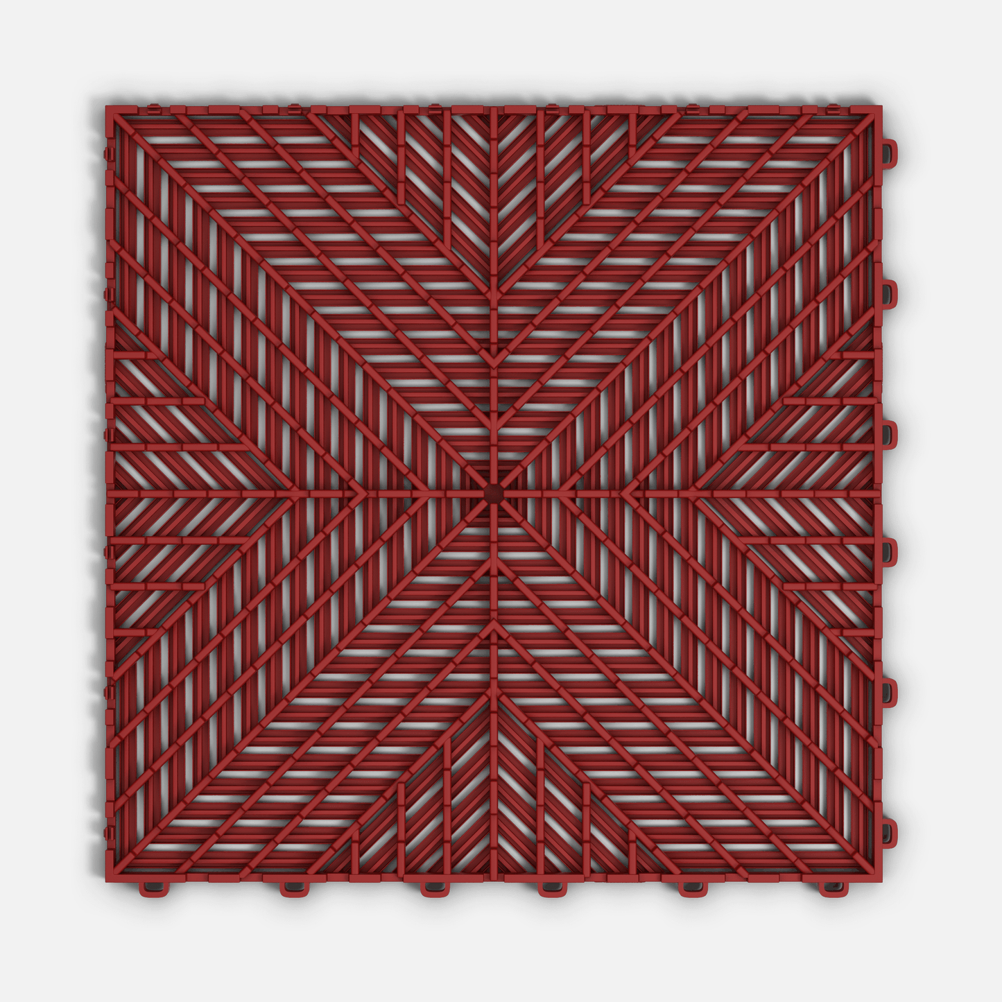 ULTRACORE garage floor tile in Crimson Red, underside showing the ventilation channels