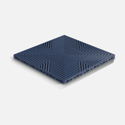 ULTRACORE garage floor tile in Night Blue, laid floor seen from above at an angle