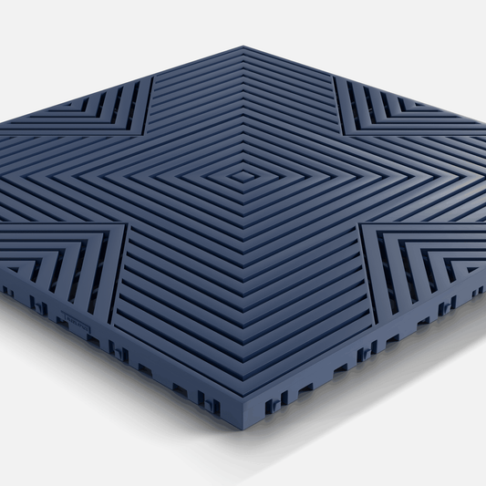 ULTRACORE garage floor tile in Night Blue, single tile seen from a low angle