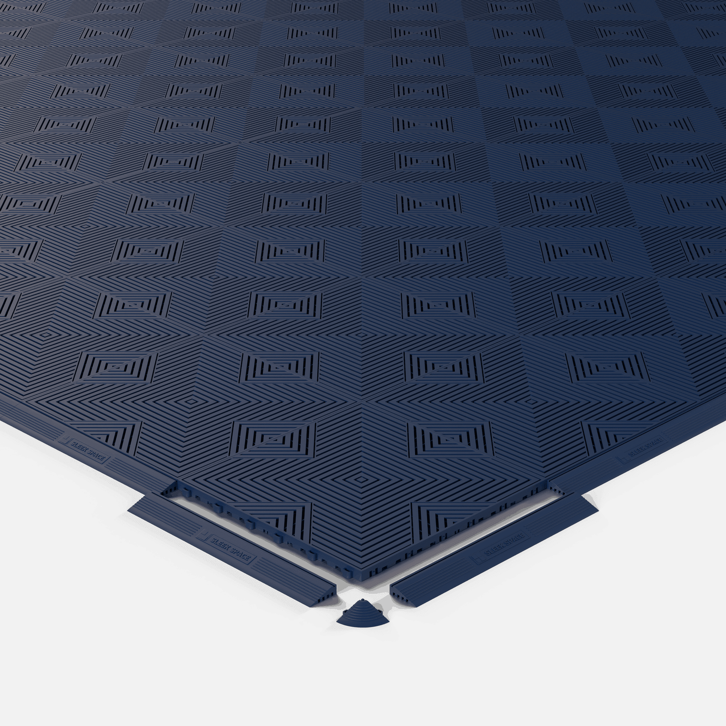 ULTRACORE garage floor tile in Night Blue, shown with an edge ramp