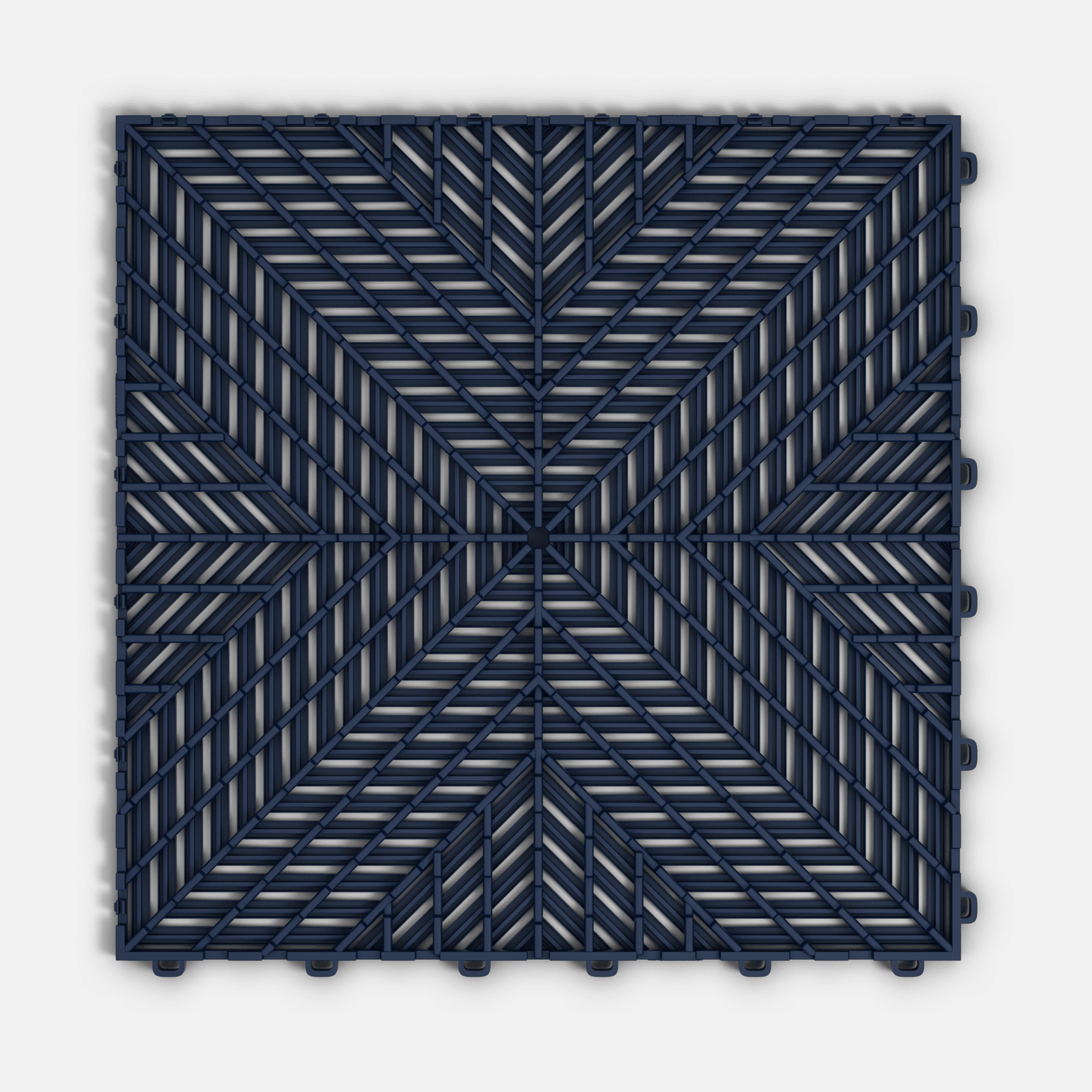 ULTRACORE garage floor tile in Night Blue, underside showing the ventilation channels