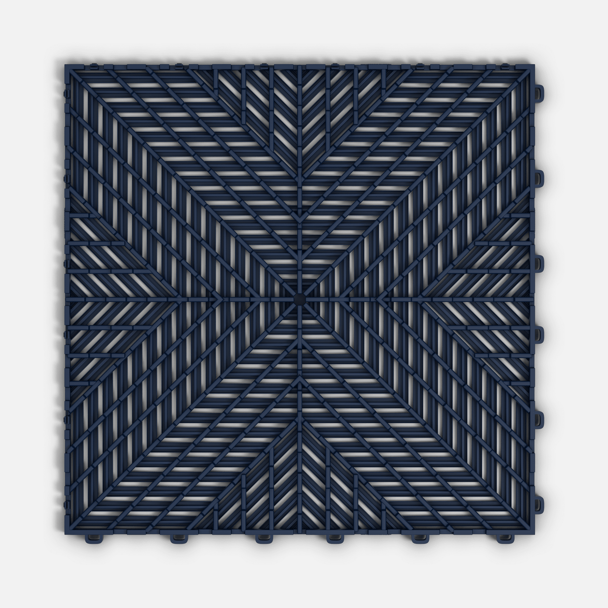 ULTRACORE garage floor tile in Night Blue, underside showing the ventilation channels