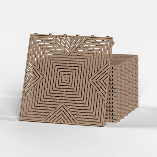ULTRACORE garage floor tile in Stone Beige, a stack of tiles