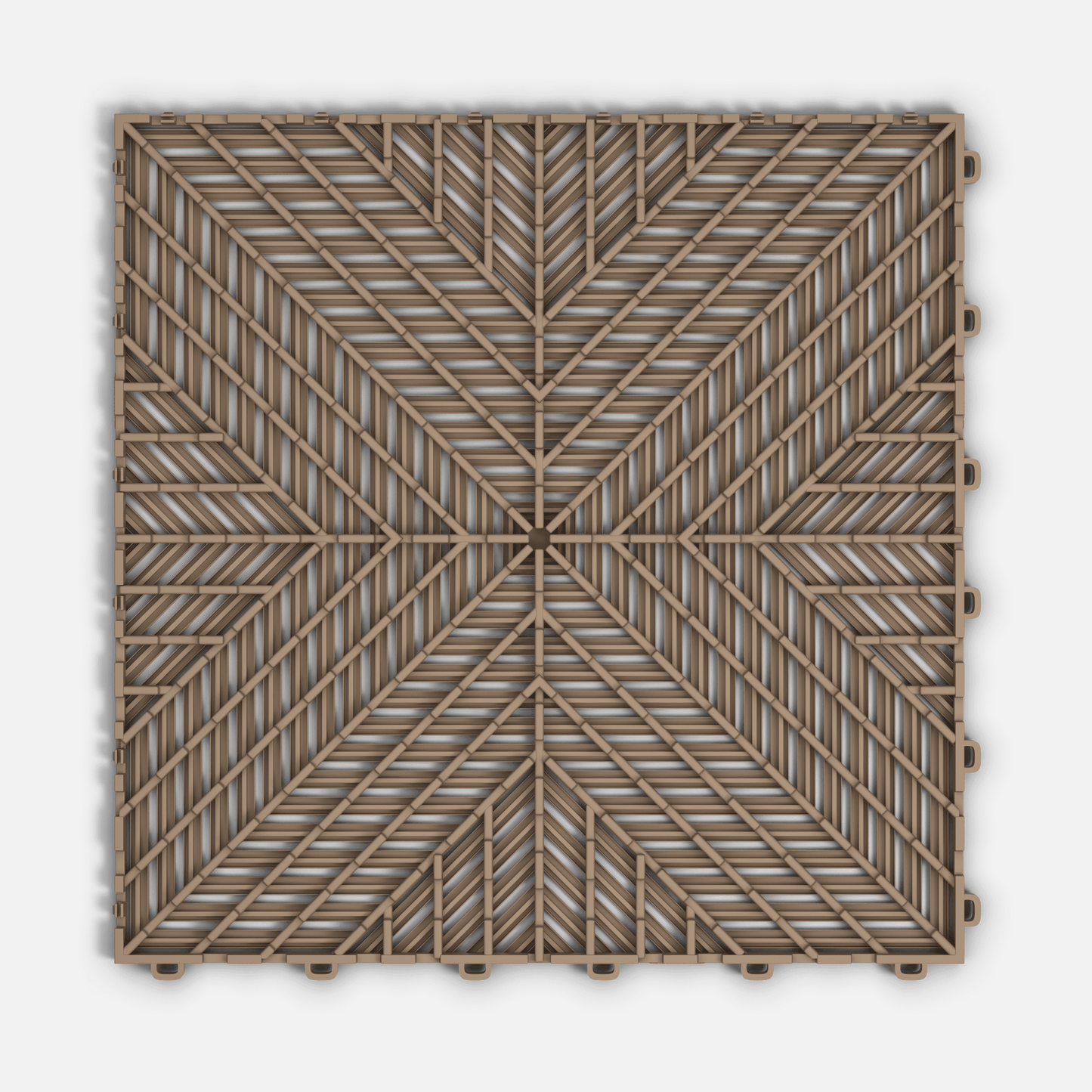 ULTRACORE garage floor tile in Stone Beige, underside showing the ventilation channels