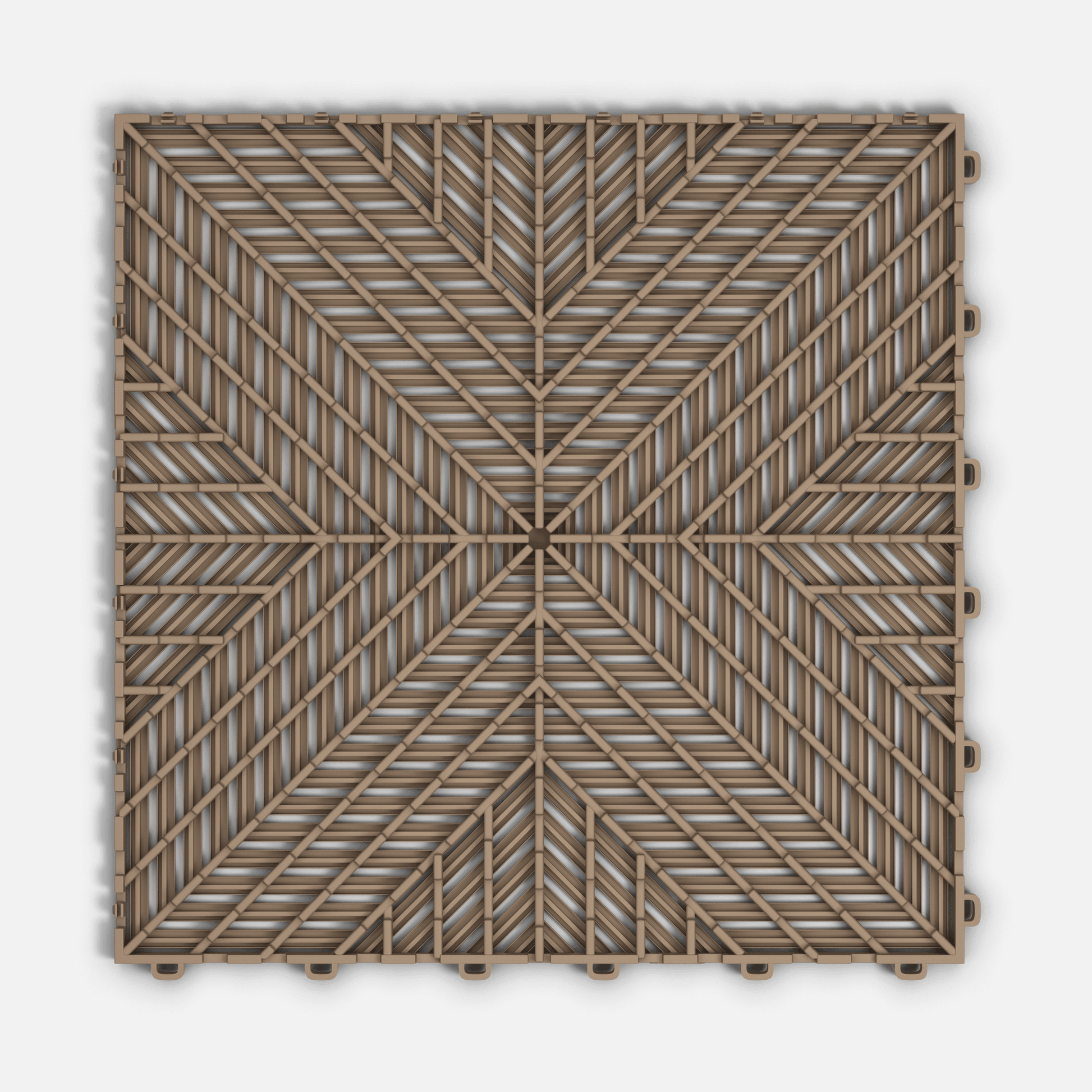 ULTRACORE garage floor tile in Stone Beige, underside showing the ventilation channels
