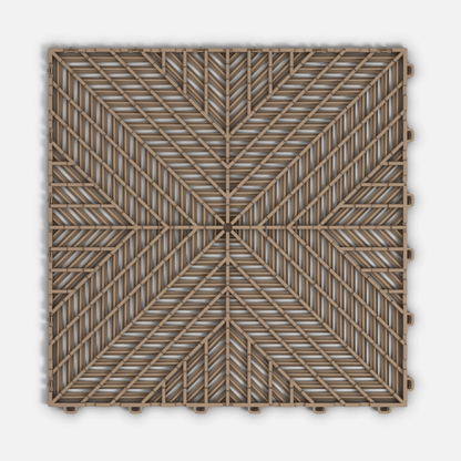 ULTRACORE garage floor tile in Stone Beige, underside showing the ventilation channels