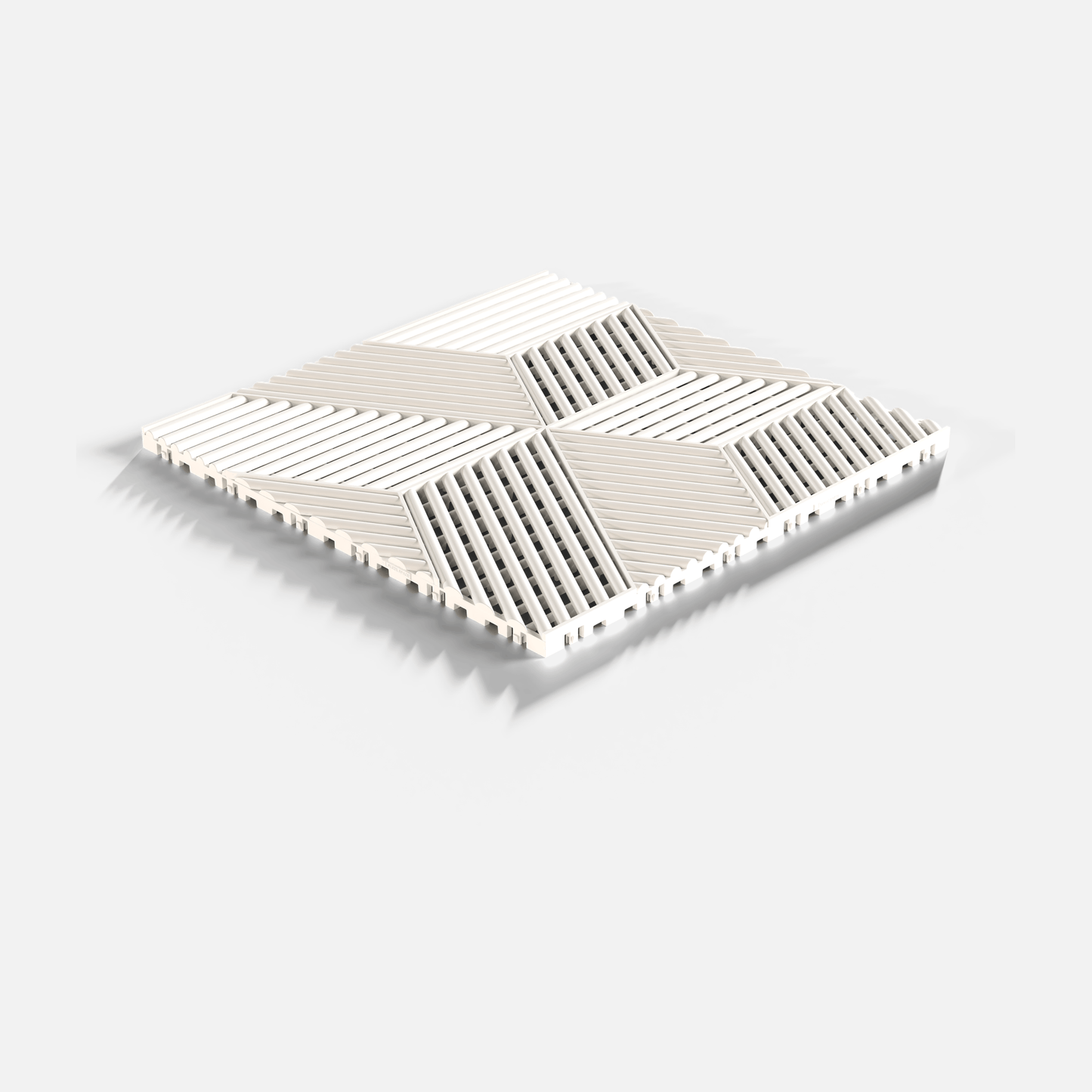 ULTRACUBE garage floor tile in Alpine White, single tile seen from a low angle, second view