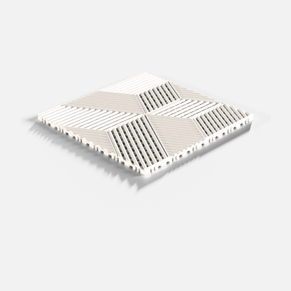 ULTRACUBE garage floor tile in Alpine White, single tile seen from a low angle, second view