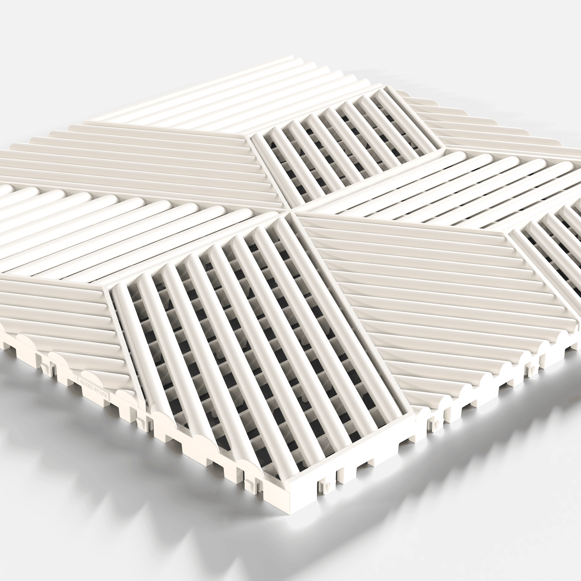 ULTRACUBE garage floor tile in Alpine White, single tile seen from a low angle