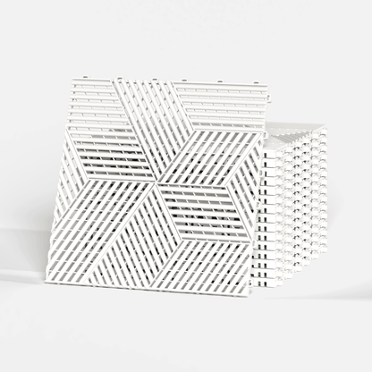 ULTRACUBE garage floor tile in Alpine White, a stack of tiles