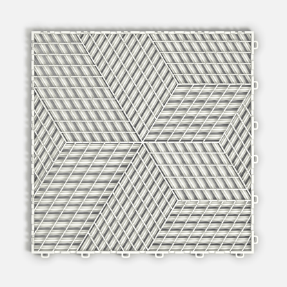 ULTRACUBE garage floor tile in Alpine White, underside showing the ventilation channels