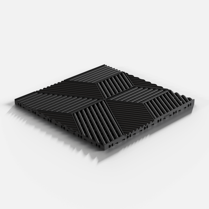 ULTRACUBE garage floor tile in Jet Black, single tile seen from a low angle, second view